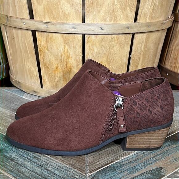 Dr. Scholl’s Brief Brown Faux Suede Microfiber Zip Ankle Boots Womens 6.5 WIDE - Picture 2 of 11